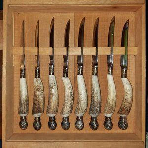 For the Man Who Has Everything! VAGABOND HOUSE Natural Elk Antler Steak Knives